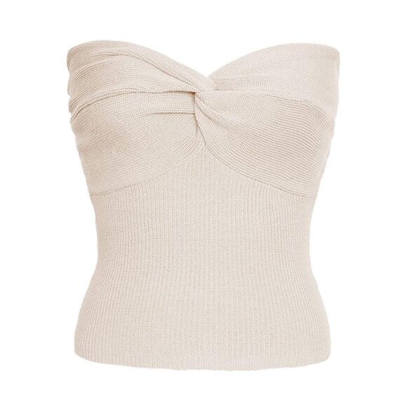 🌸3/$15🌸Strapless Knotted Front Ribbed Crop Top sz L Beige/Ivory - Picture 1 of 4